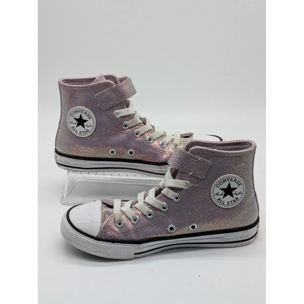 Converse Chuck Taylor Hi Top Girls Size 2 Pink Glitter Iridescent Sneakers